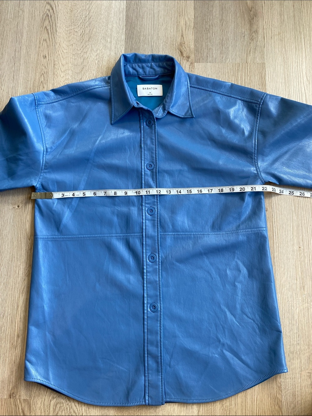 Aritzia Babaton Blue Vegan Leather Button Up Shirt Jacket Medium - Picture 12 of 14